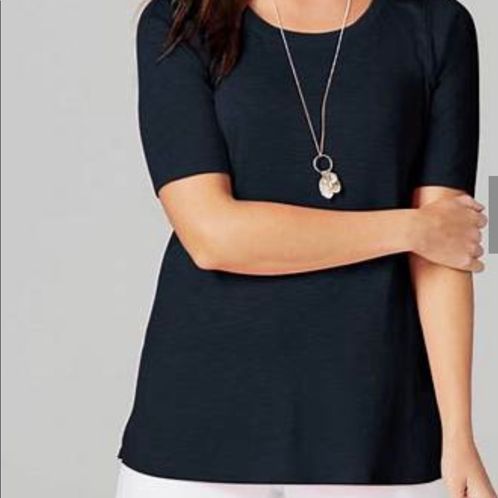 JJill Pima scoop neck elbow sleeve tee. Never worn. Size L, navy blue.
